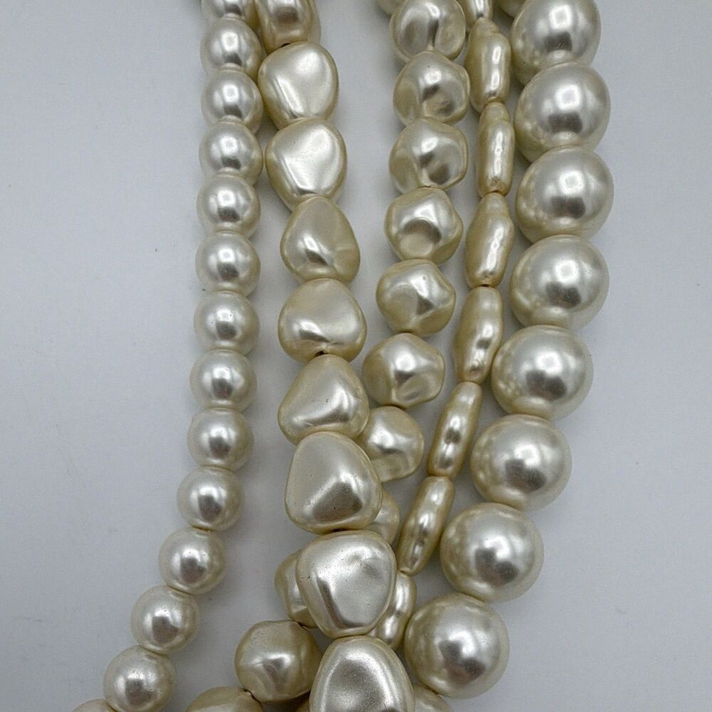 Chico's Signed Multi-Strand Faux Pearl Beaded Statement Necklace 18-22” Adj - Picture 5 of 8